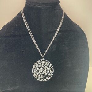 Vintage Silver Plated and Rhinestone Pendant Necklace